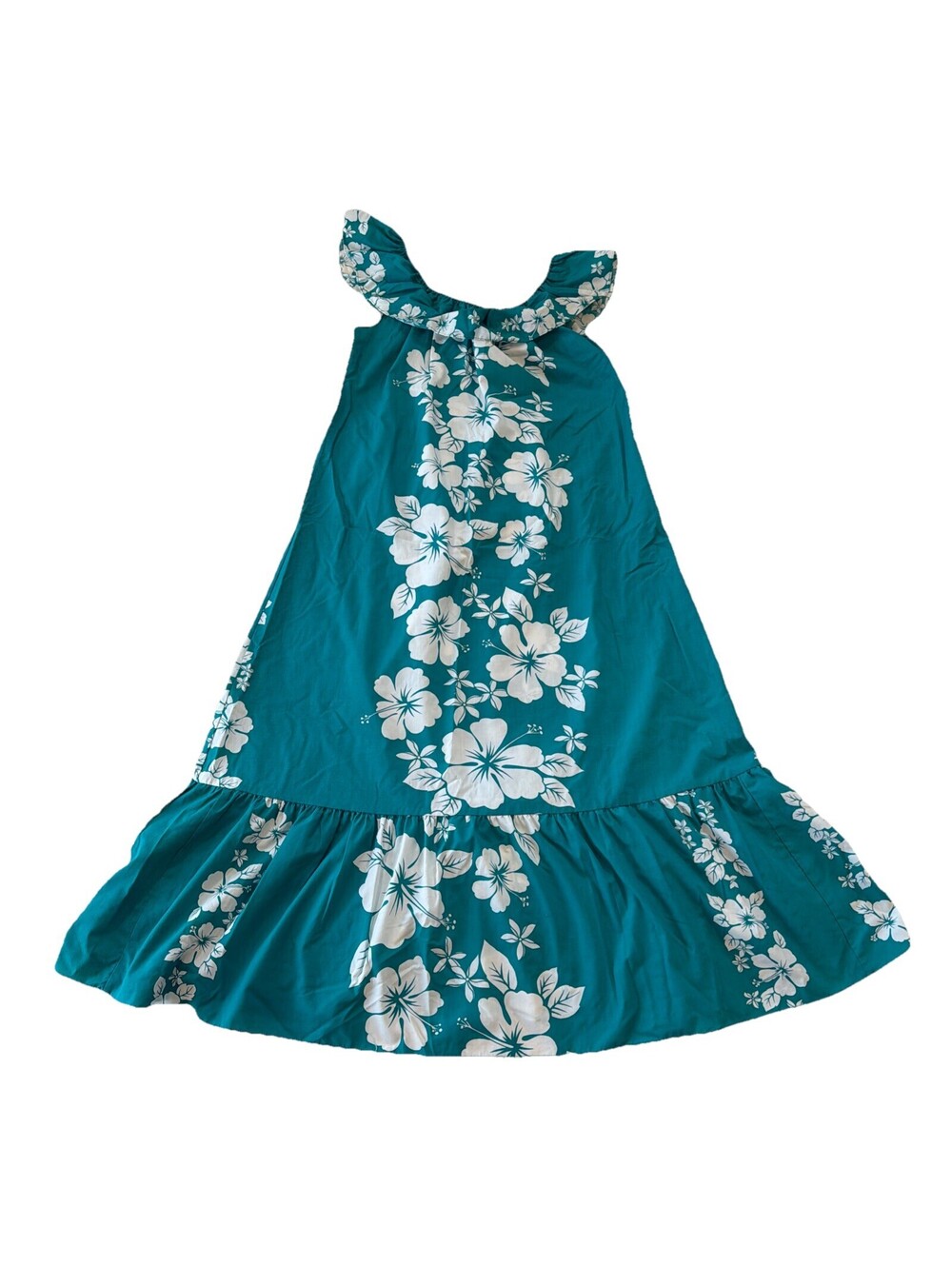 Vintage Helena’s Hawaii Turquoise White Floral Dress Made In Hawaii Size Medium